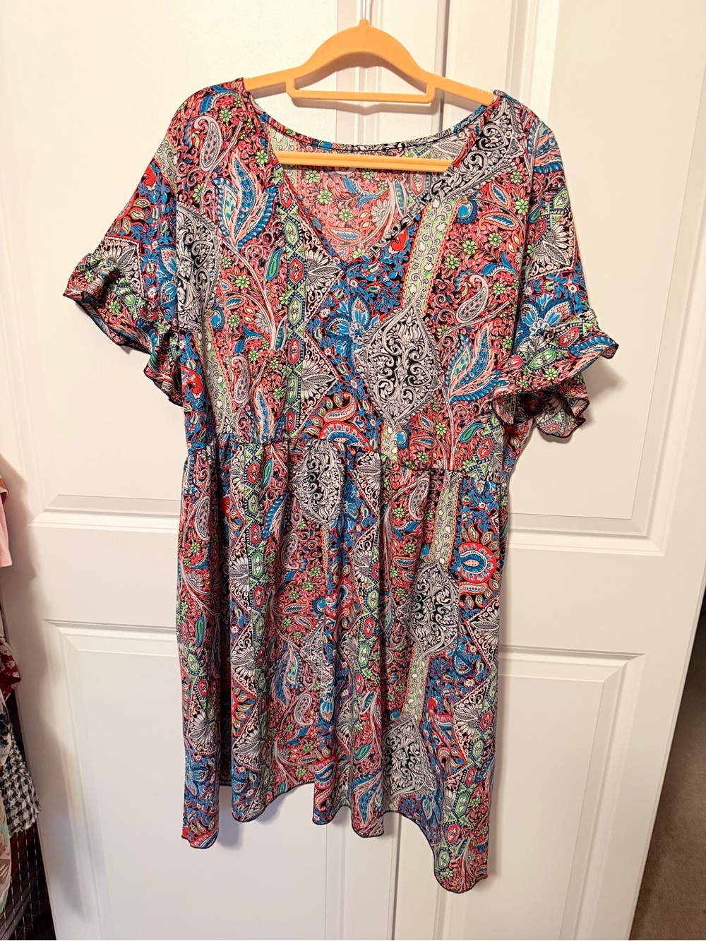 Paisley Print Short Sleeve Women’s Dress - Multi